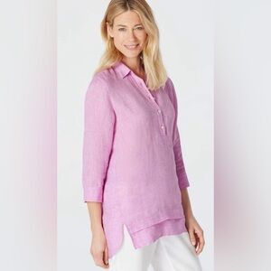 J. Jill Fushia Pink Linen 3/4 Sleeve Tunic Size Small Petite